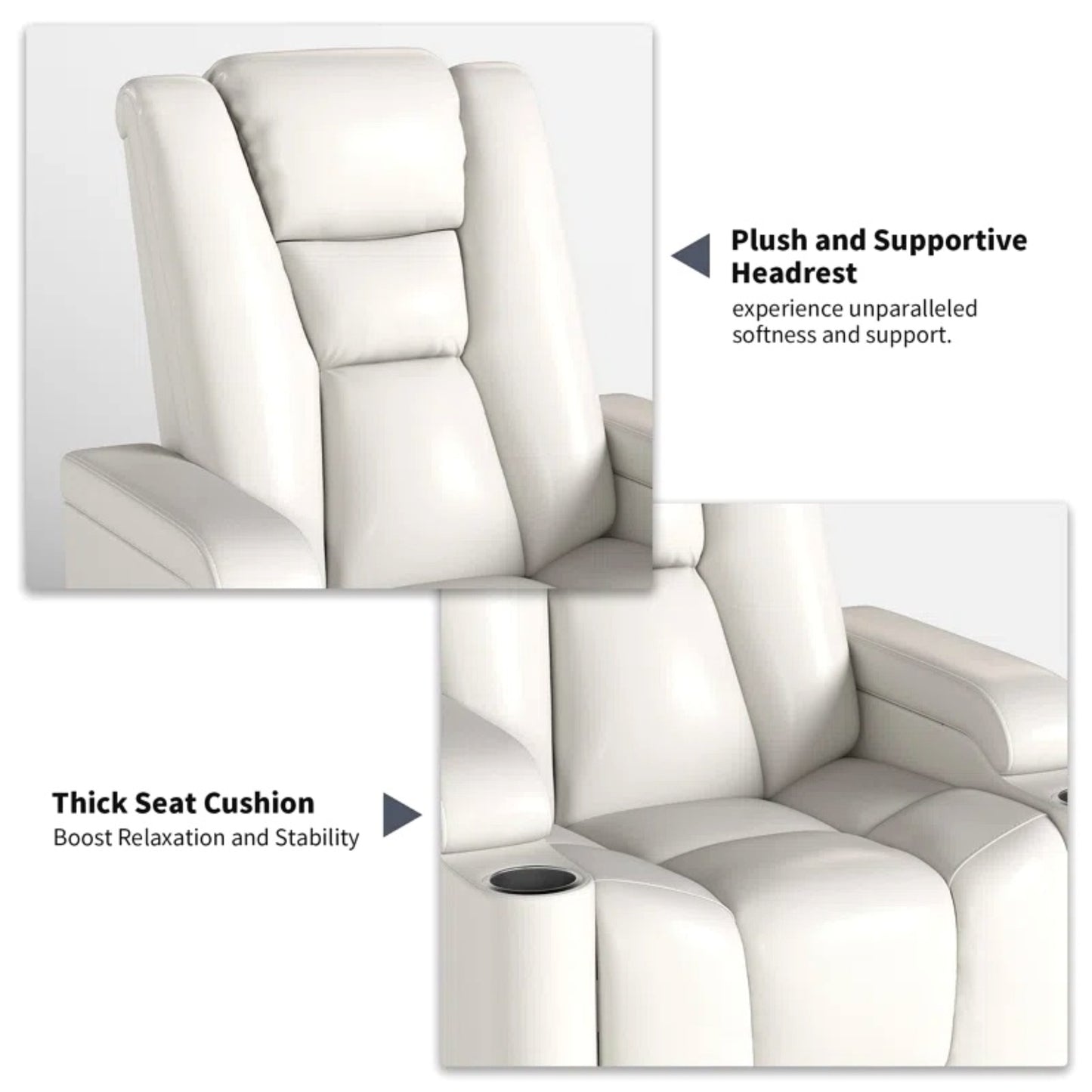 35.3" Wide Modern Faux Leather Power Home Theater Individual Seat with USB & Dual Cup Holders&Arm Storage