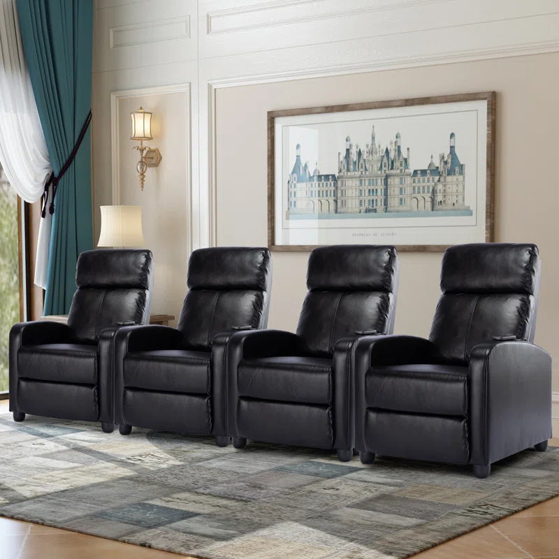 25.6" Wide Modern Soft Breathable Faux Leather Massage Home Theater Individual Seat with Remote Control (Set of 4)