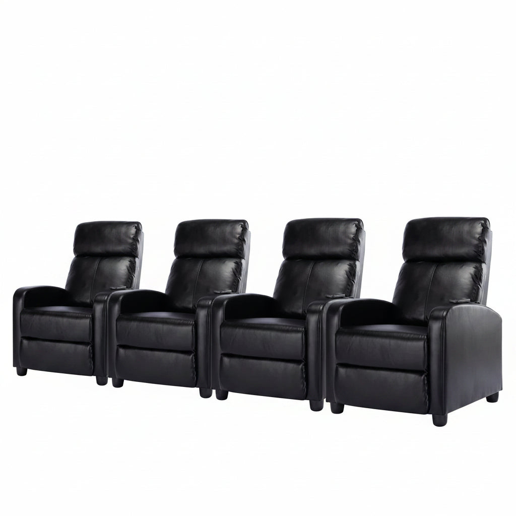 25.6" Wide Modern Soft Breathable Faux Leather Massage Home Theater Individual Seat with Remote Control (Set of 4)