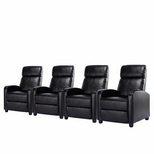 25.6" Wide Modern Soft Breathable Faux Leather Massage Home Theater Individual Seat with Remote Control (Set of 4)