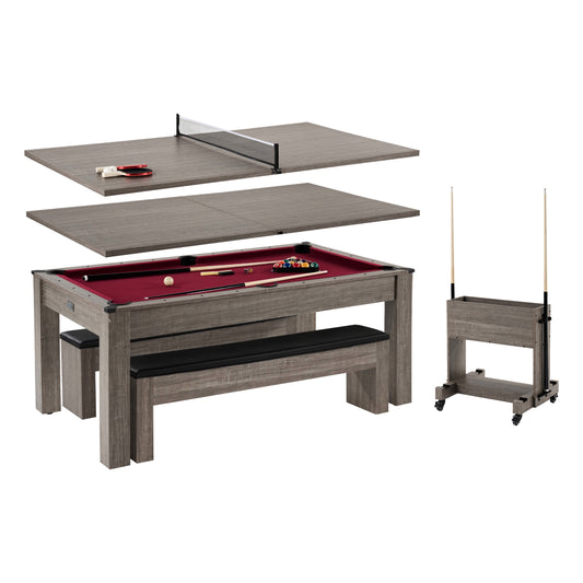 6 Ft 3 in 1 Pool Table with Table Tennis and Dining Table Conversion Top, Includes All Accessories, by