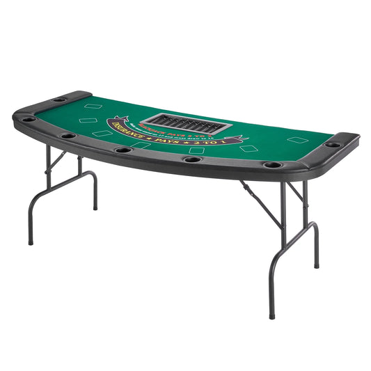 Foldable Poker Table, 7 Player 72 in Folding Casino Leisure Table with Padded Rails & Cup Holders, Semi-Oval Portable Game Tables with Felt & Metal Legs, for Texas Holdeem Game and Blackjack