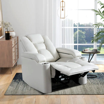 35.3" Wide Modern Faux Leather Power Home Theater Individual Seat with USB & Dual Cup Holders&Arm Storage