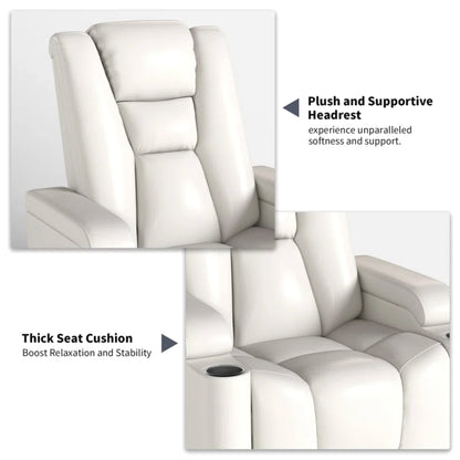 35.3" Wide Modern Faux Leather Power Home Theater Individual Seat with USB & Dual Cup Holders&Arm Storage