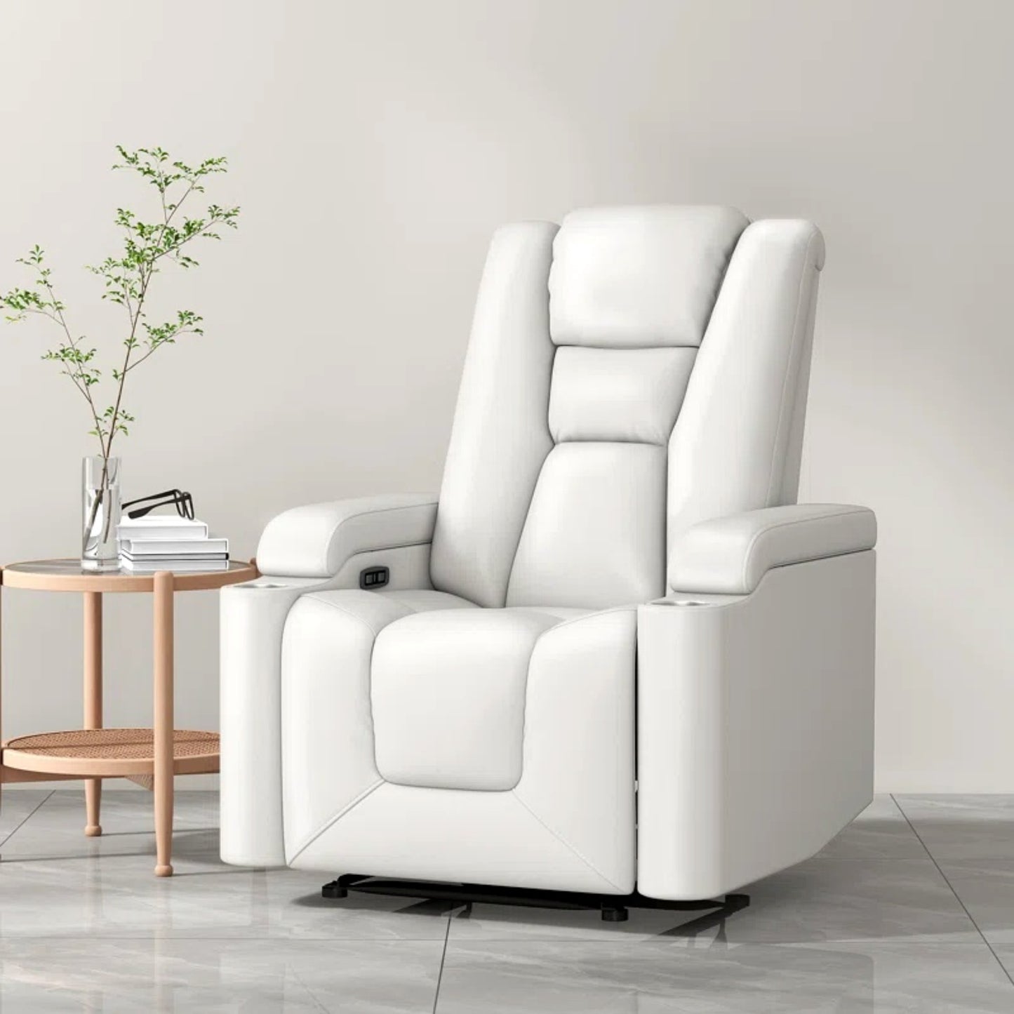 35.3" Wide Modern Faux Leather Power Home Theater Individual Seat with USB & Dual Cup Holders&Arm Storage