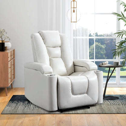 35.3" Wide Modern Faux Leather Power Home Theater Individual Seat with USB & Dual Cup Holders&Arm Storage