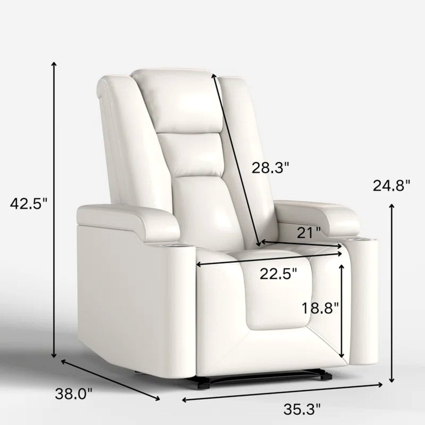 35.3" Wide Modern Faux Leather Power Home Theater Individual Seat with USB & Dual Cup Holders&Arm Storage