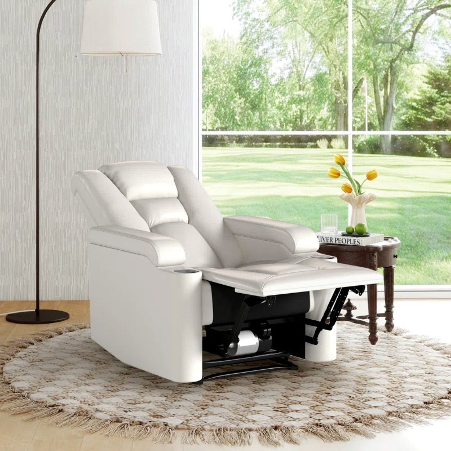 35.3" Wide Modern Faux Leather Power Home Theater Individual Seat with USB & Dual Cup Holders&Arm Storage